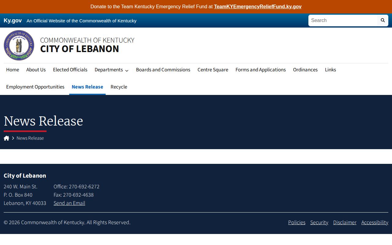 Lebanon Kentucky city news page checked for busted arrest records